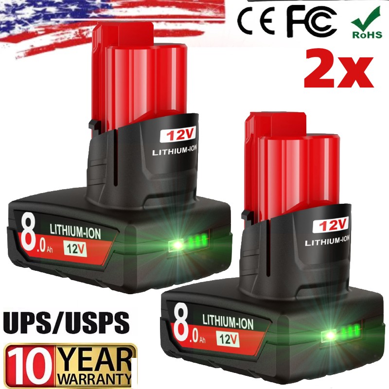 2Pack For Milwaukee for M12 LITHIUM 8.0Ah Extended Capacity Battery 48-11-2460 gallery