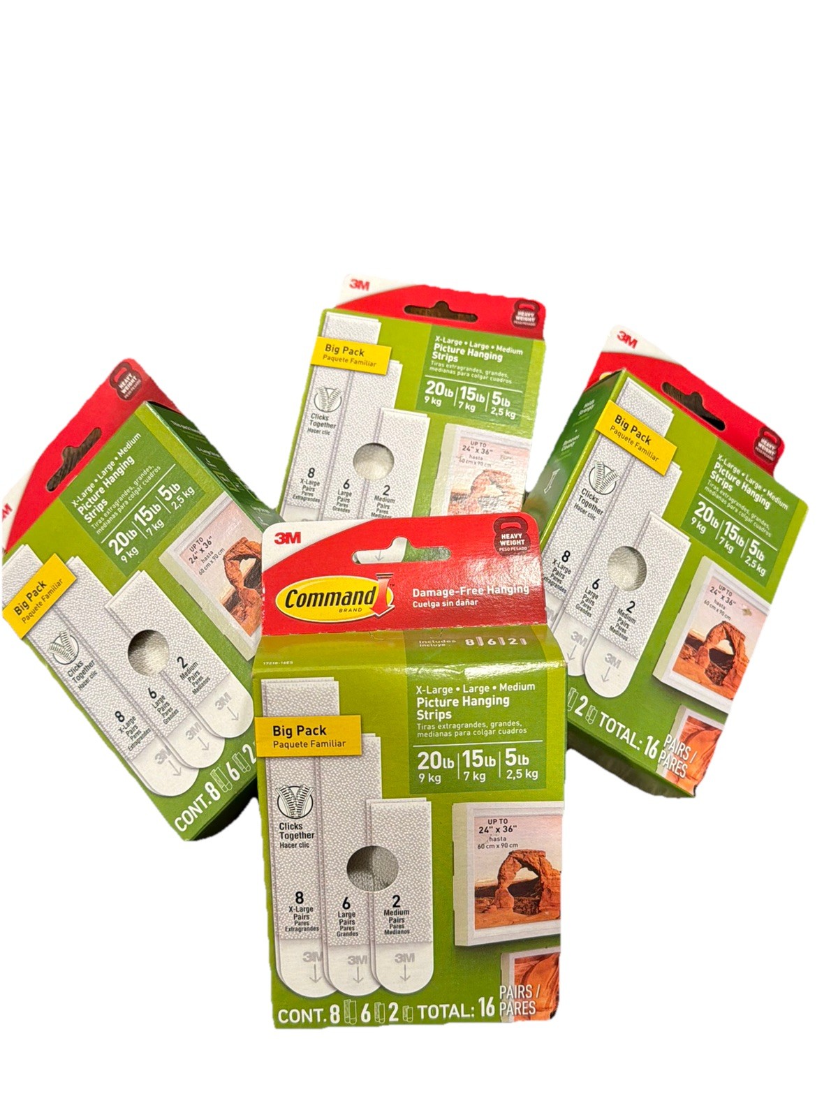 4 Bxs 3M Command Picture Hanging Strips 16 Pairs 64 total XL, Lg, Med 5 - 20 LBS gallery