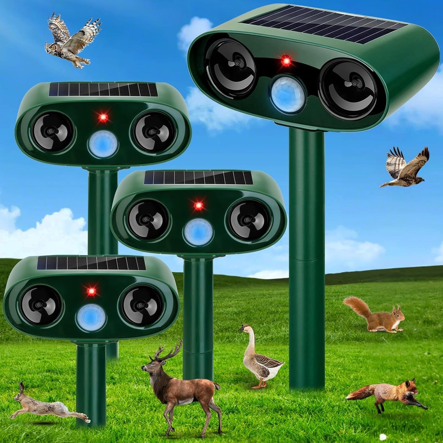 Solar Ultrasonic Animal Repeller 4 Pack Waterproof Outdoor Cat Dog Raccoon gallery