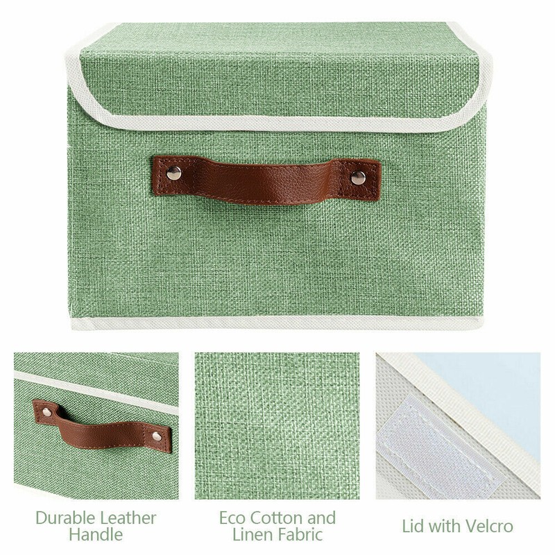 8Pc Collapsible Storage Box With Lid Linen Fabric Foldable Bins Organizer Basket gallery