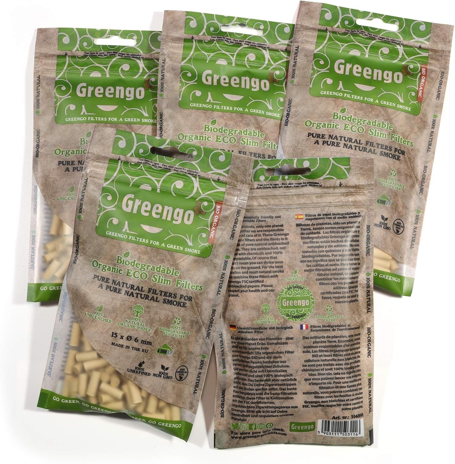 Greengo Slim 6mm Filter Tips 1000 Ct - Organic 200 Count (Pack of 5) gallery