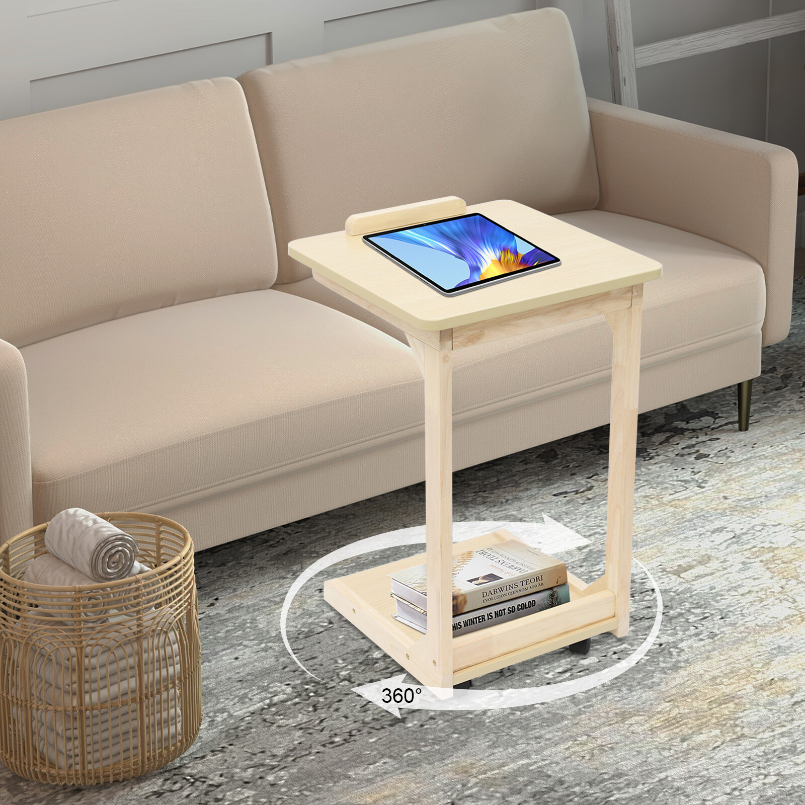 Movable Solid Wood Home Side Square Folding Coffee Side Table Adjustable Angle gallery