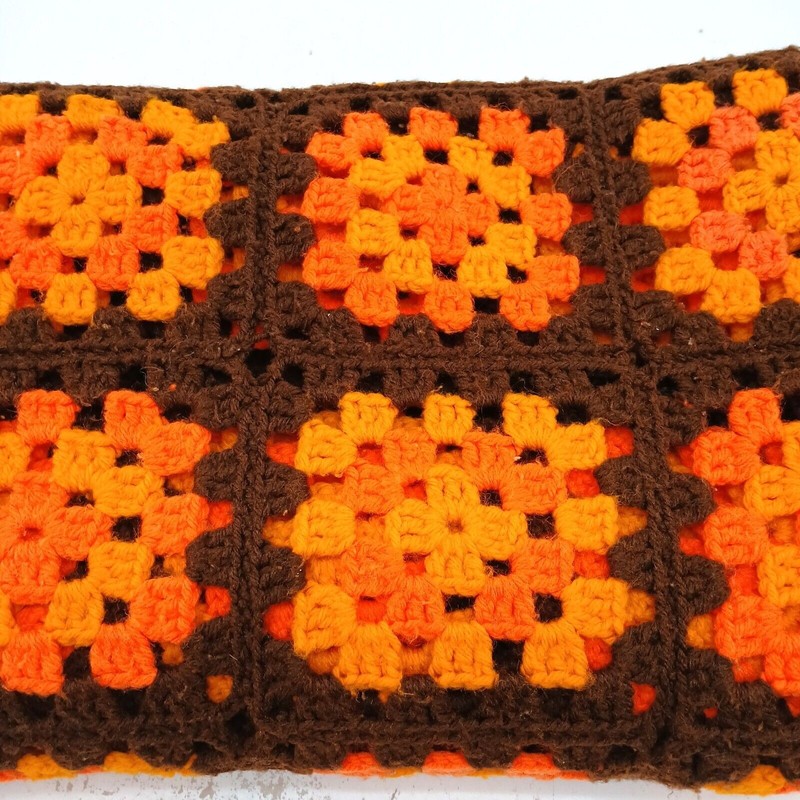 Granny Square Afghan Lap Throw Blanket Brown Yellow Orange Approx. 76”X 41” gallery