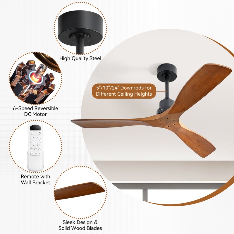 Low Profile Ceiling Fan With Lights and Remote Modern Wood Blade Fan For Bedroom gallery