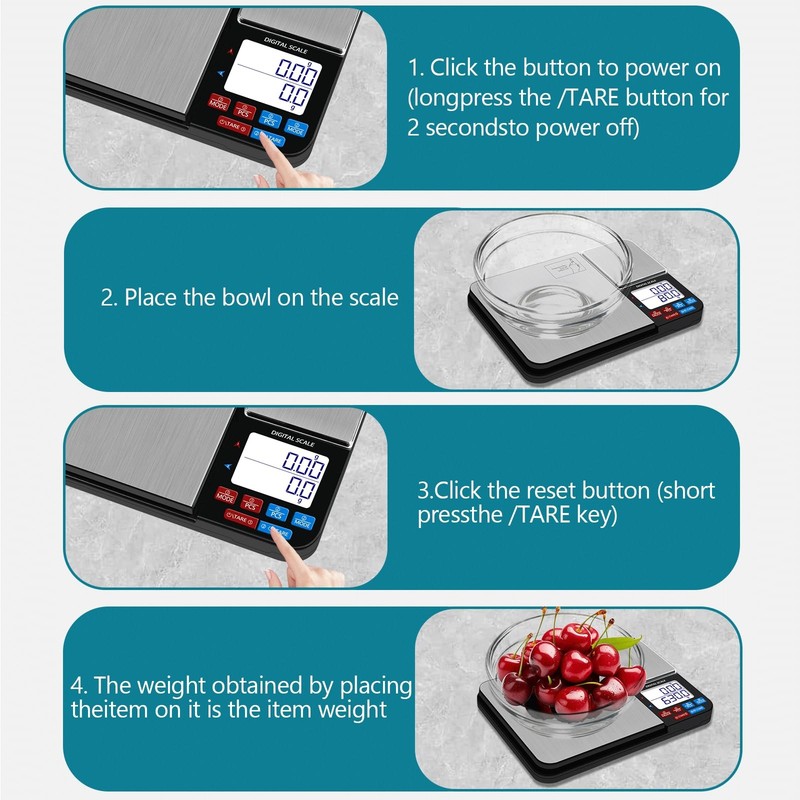 Dual Platform Digital Kitchen Scale, USB Rechargeable, 11lbs/5kg with 0.1g Pr... gallery