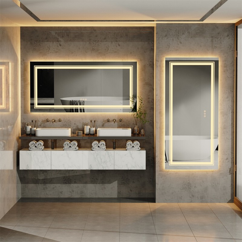 Large LED Bathroom Vanity Mirror Front & Backlight Anti-Fog Memory Dimmable gallery