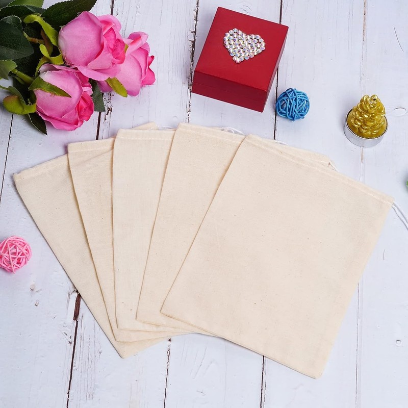 Eco-Friendly 50Pcs Cotton Drawstring Bags - Ideal for Crafts & DIY Projects gallery