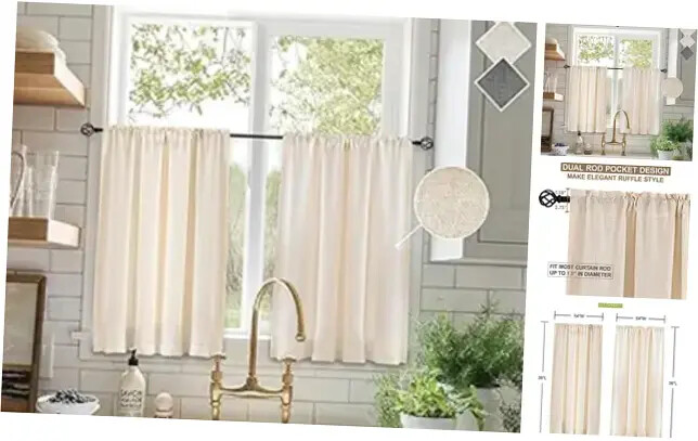Kitchen Curtains 54 X 36 Inches Length Long,Linen Burlap Tier Rod Pocket gallery