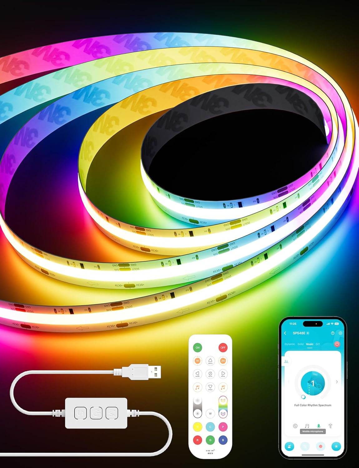 RGB Smart IC COB LED Strip Light USB 5V 6.56Ft/2M,Work with Alexa/Google Assista gallery