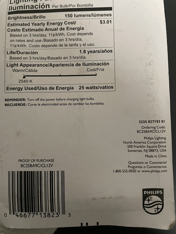 Philips Postlight Candelabra Base, Clear BA9, 25W Light Bulb, 150 Lumens gallery