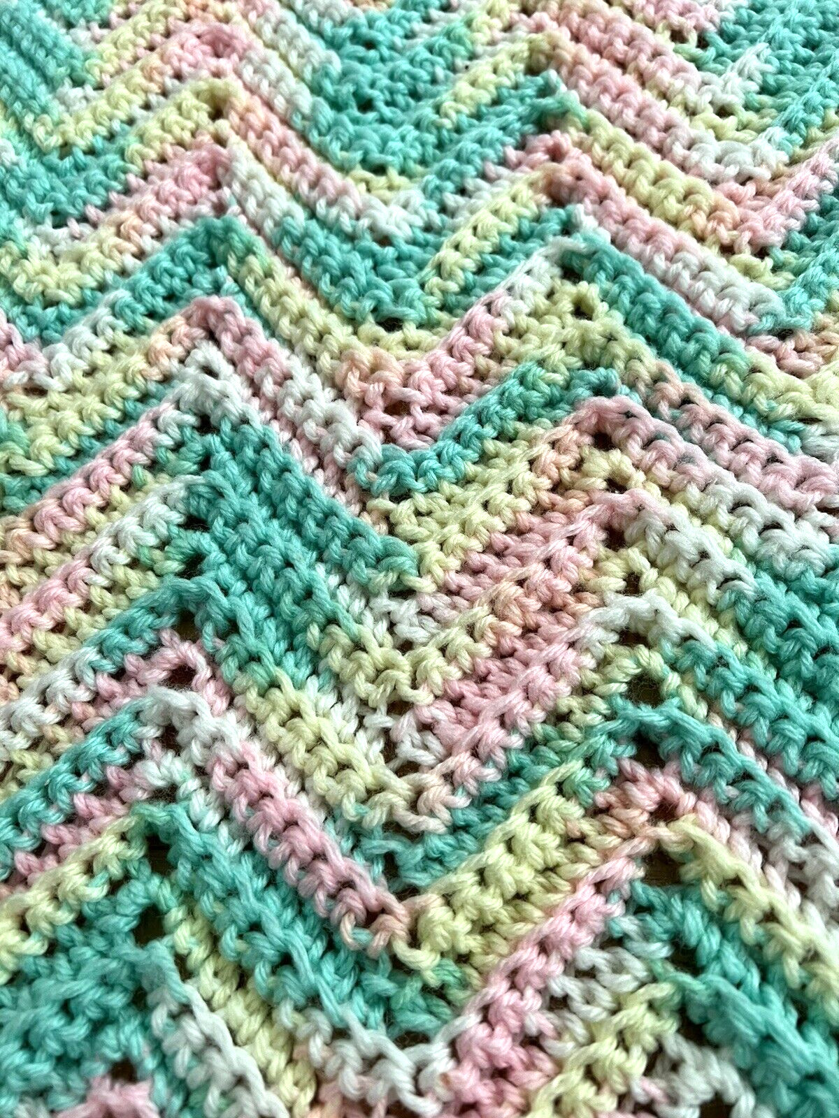 Handmade Crocheted Afghan Blanket Throw Multi Color 46x75 Zig Zag Pattern gallery