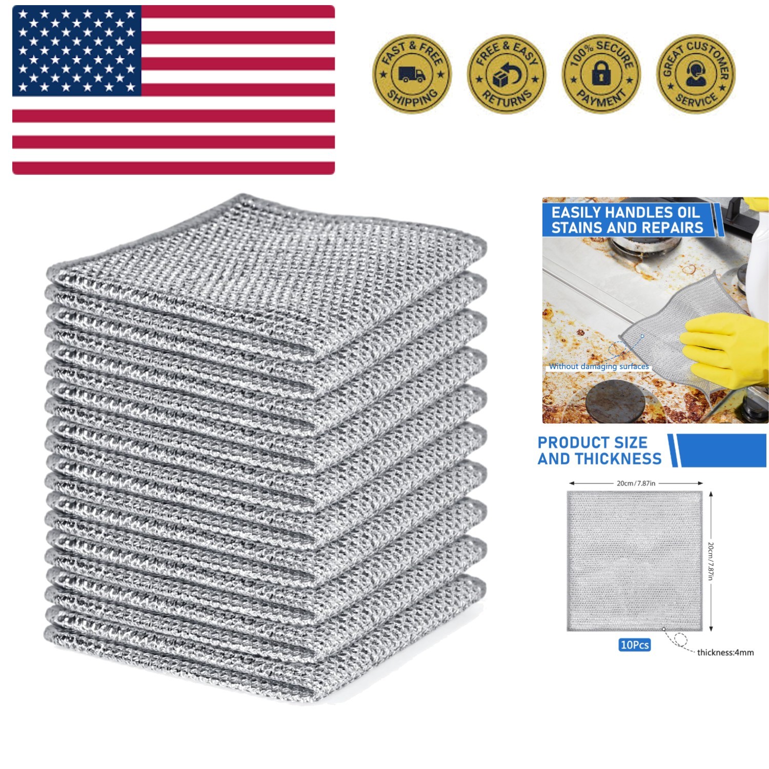 10PCS Set Non-Scratch Steel Wool Dishcloth - Multi Purpose Wire Dishwashing R... gallery