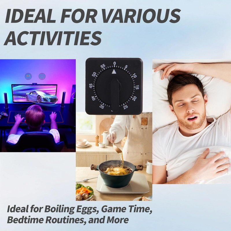 Square 60 Minute Mechanical Kitchen Timer Loud Alarm No Batteries Ideal Black gallery