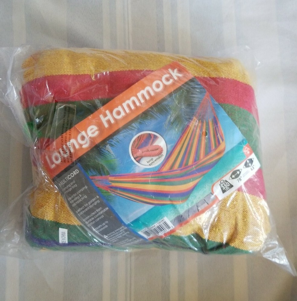 COTTON CANVAS MULTI COLORED LOUNGE HAMMOCK -SUPPORTS UP TO 350 POUNDS New