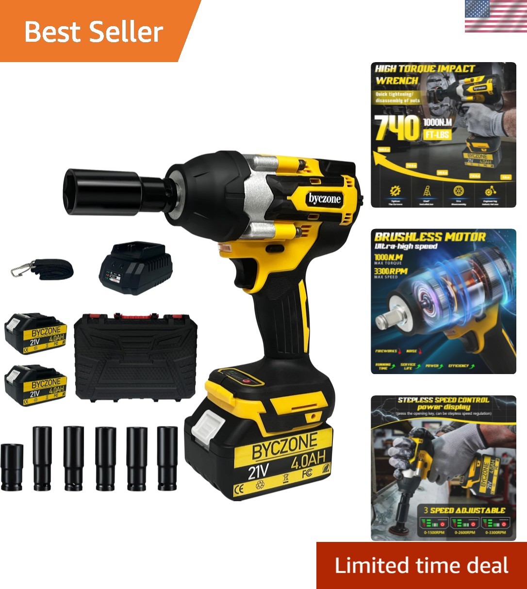 Versatile 21V Cordless Impact Wrench Kit with Batteries & Accessories Included gallery