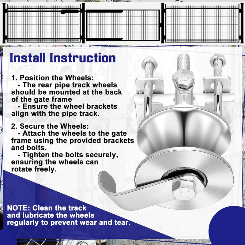2 Pack Sliding Gate Rollers Rear Pipe Track Wheels for Chain Link Sliding Gates gallery