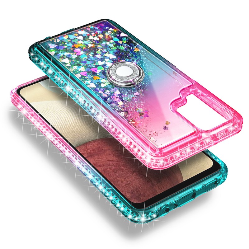 For Samsung Galaxy A12 Case Bling Liquid Glitter w/ Tempered Glass & Lanyard gallery