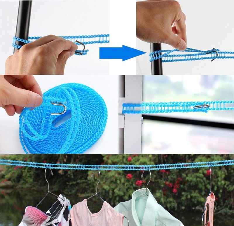 Portable 3-Pack Clothes Drying Rope in Blue, Green & Pink - Ideal for Camping gallery