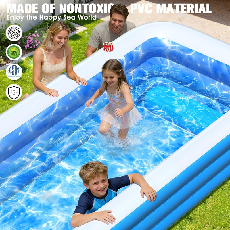 Inflatable Pool with Seat and Pool Lights, Durable Thickened Large Size Family I gallery