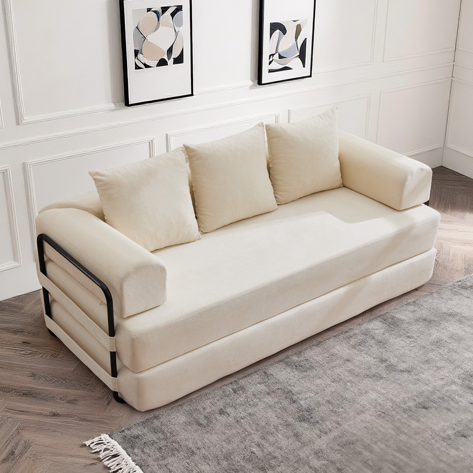 Chenille Convertible Sleeper Sofa Bed with Removable Pillows for Living Room gallery