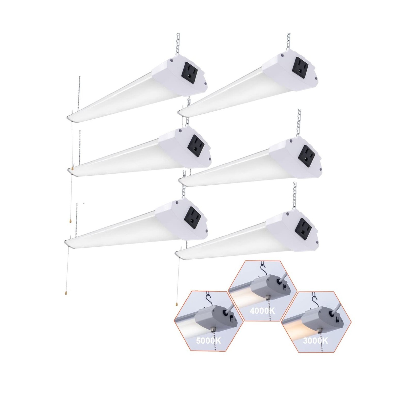 6 Pack LED Shop Light 4FT 48W Linkable Utility Integrated Ceiling Lighting Fi... gallery