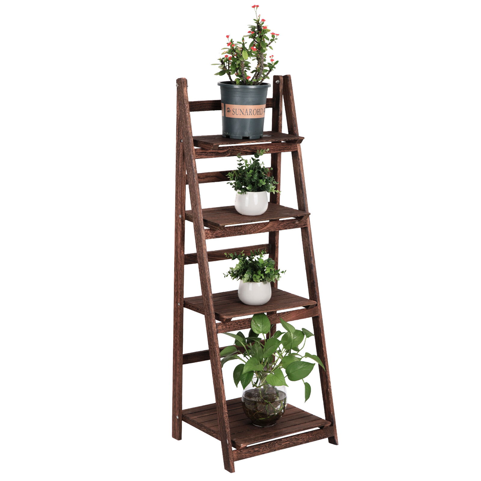4 Tier Foldable Ladder Bookshelf Rack Vintage Plant Stand Display Shelf Storage gallery