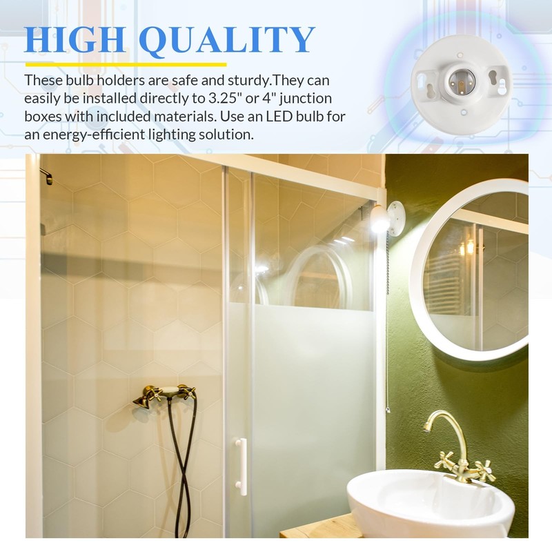 1 Pcs E26 Medium Base Ceiling Lamp Holder Keyless Light Sockets White Bulb So... gallery