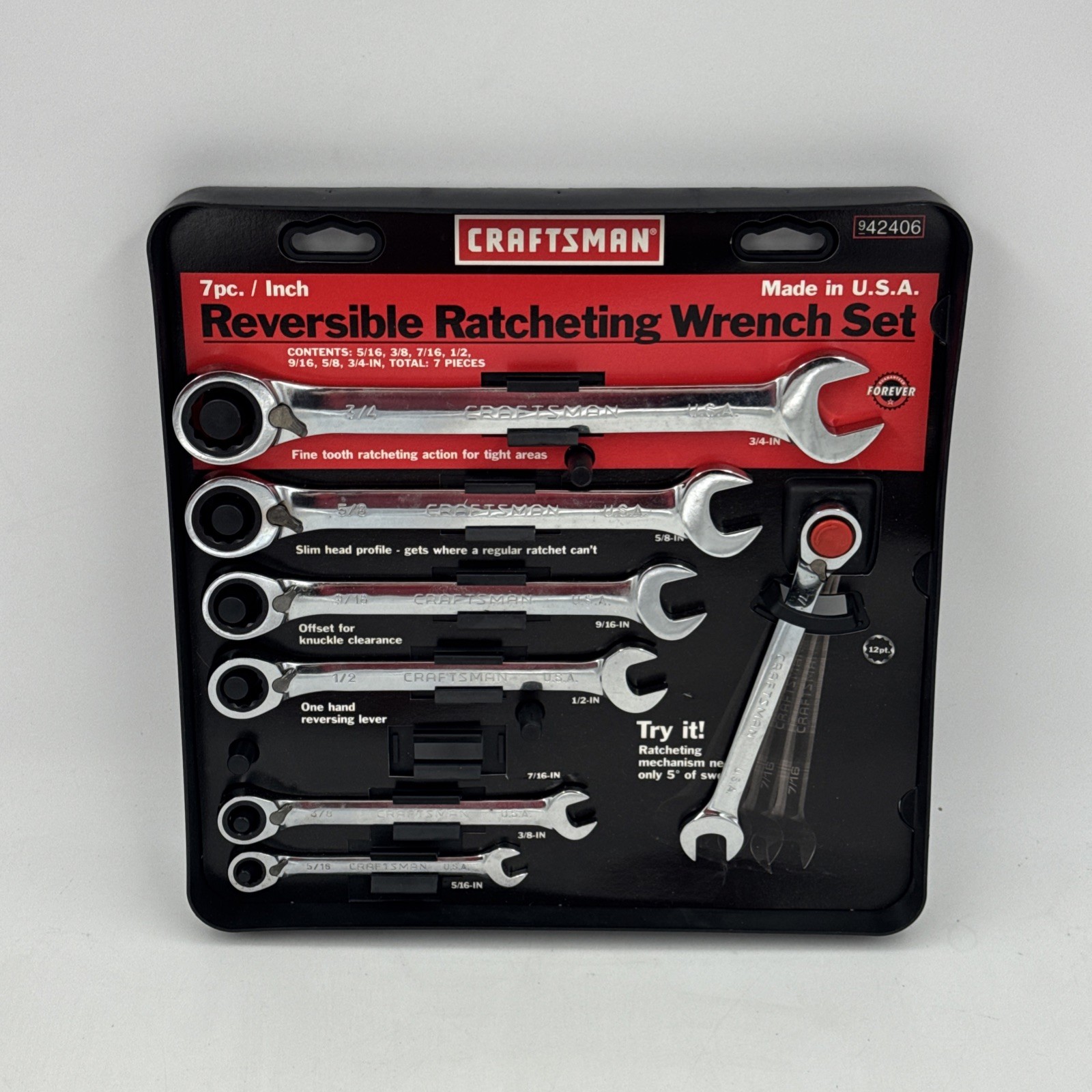 Sears Craftsman 7pc Inch Reversible Ratcheting Wrench Set 42406 5/15-3/4 Read gallery