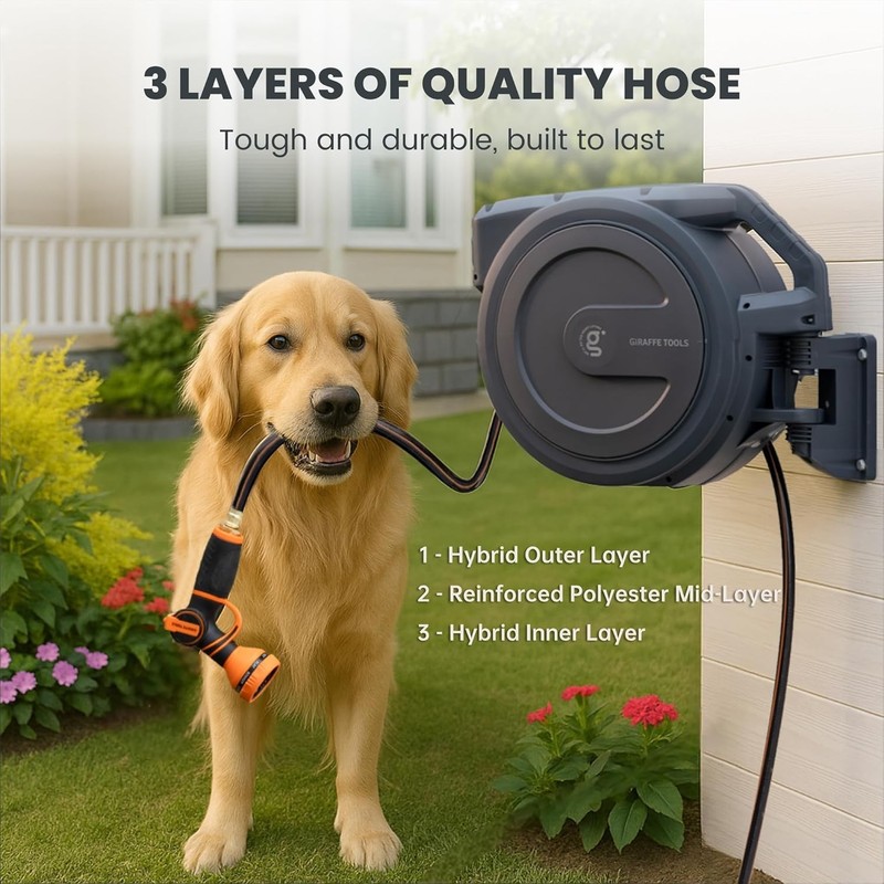 Giraffe Tools AW30 Garden Retractable Water Hose Reel 1/2" x 100 ft Wall Mounted gallery