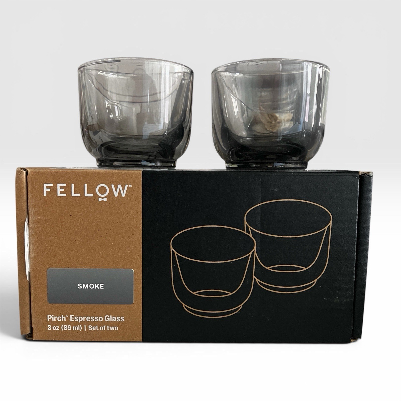 Fellow Pirch Espresso Glass Smoke Set Of 2 3oz 89ml Open Box Coffee Cups gallery