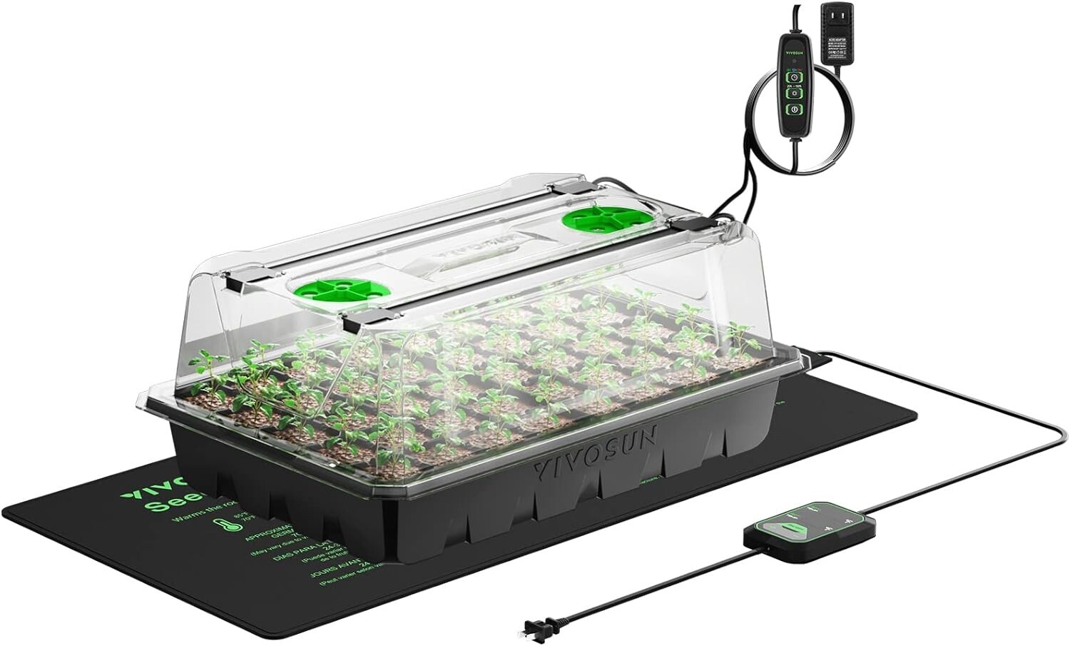VIVOSUN 1-Pack 40-Cell Seed Starter Trays with 1 Set of LED Lights and 10"x20.75 gallery