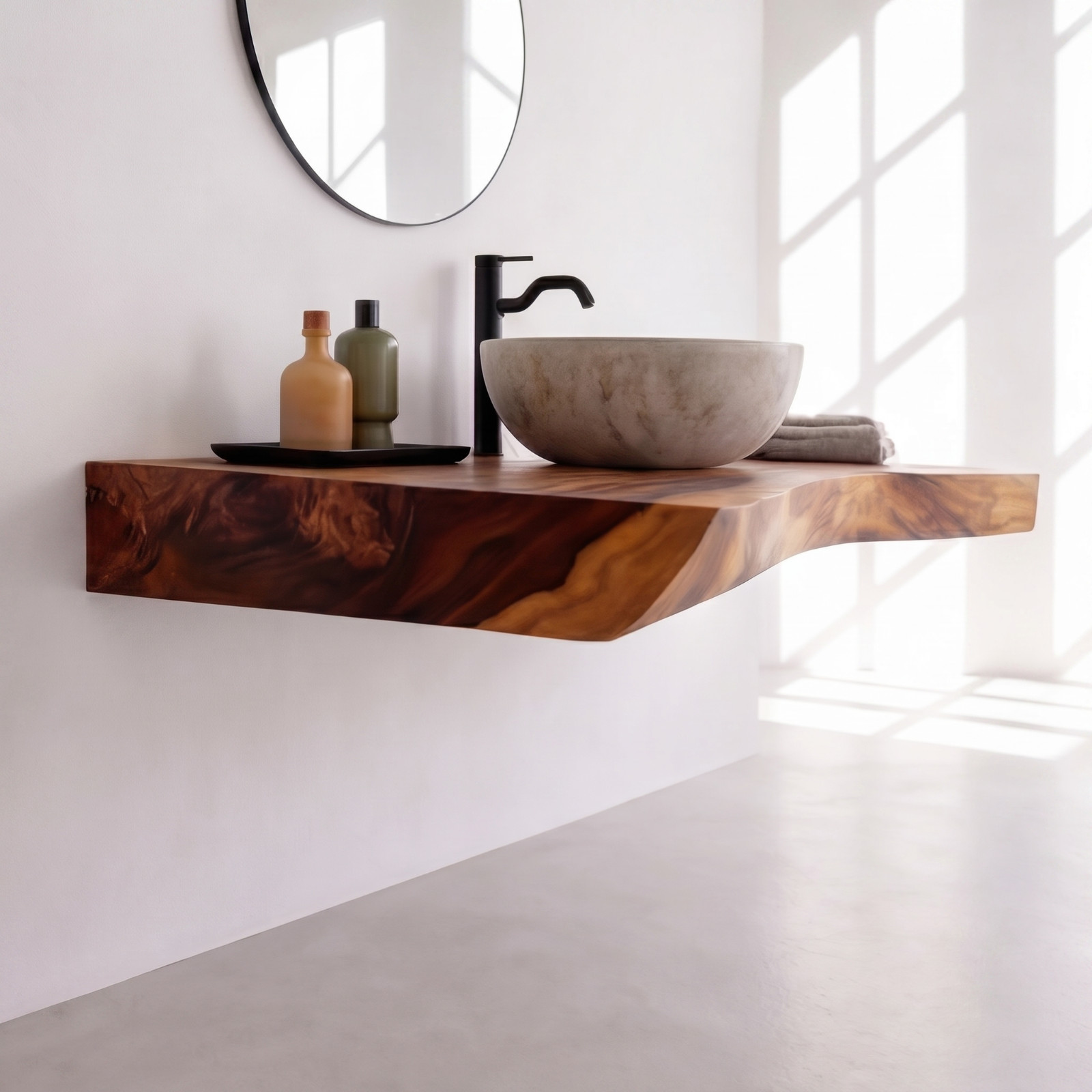 Bathroom Vanity Modern Rustic Solid Wood Live Edge Sink Counter Bathroom gallery