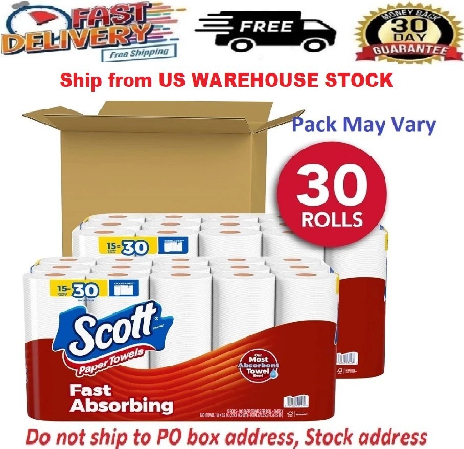 NEW Scott Paper Towels Bulk 60 Regular Rolls 30 Double Rolls 2-3 Packs of White gallery