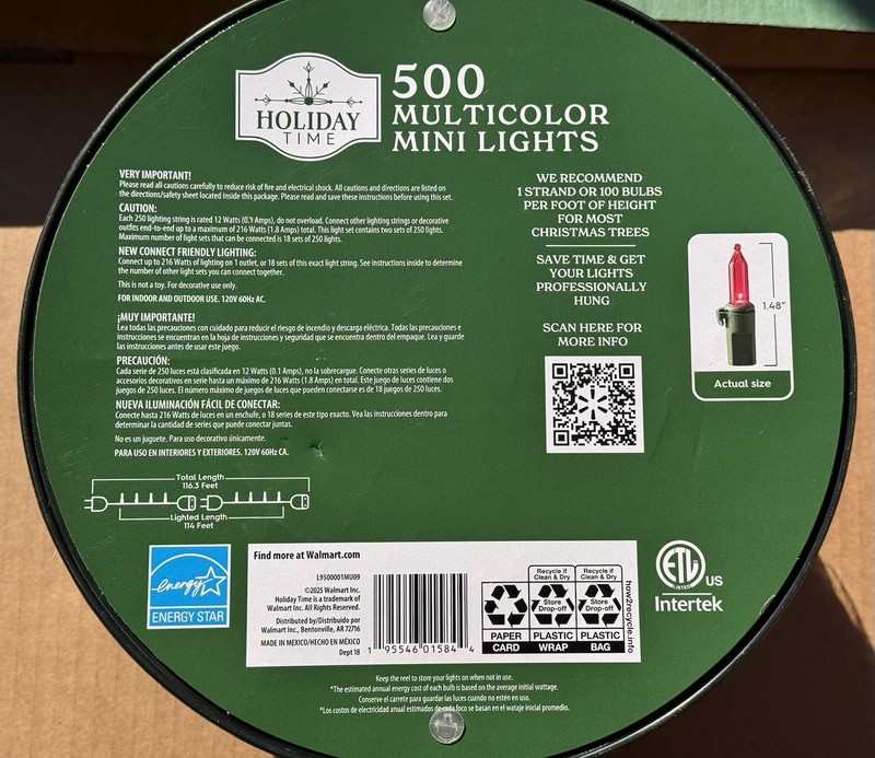 Holiday Time 500 MULTICOLOR Mini LED Christmas Lights Green Wire 116.3 FT Decor gallery