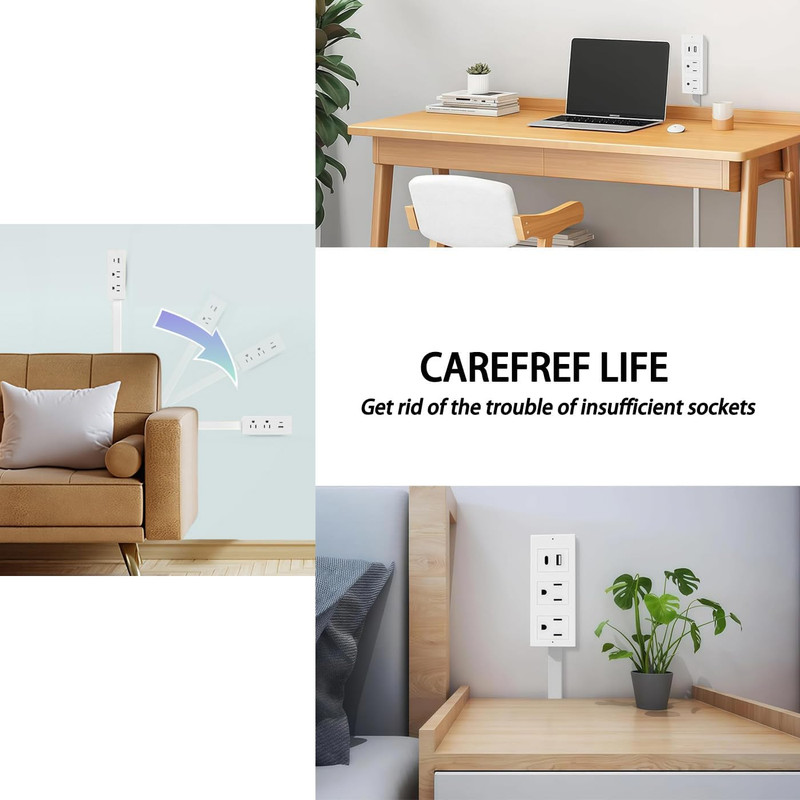 Electrical Outlet Extender Adjustable 17”-27” with 2 AC Outlets, USB-A & USB-C P gallery
