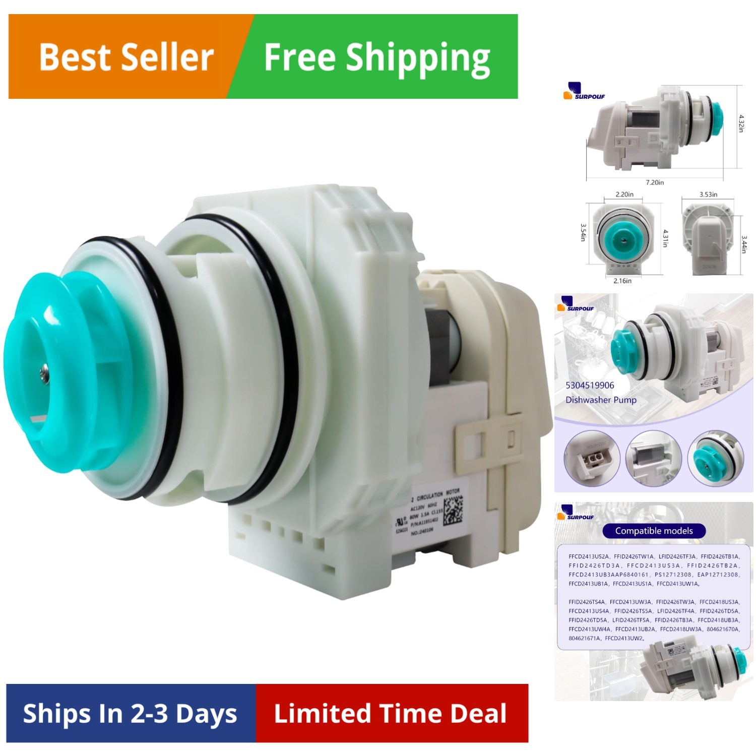 Dishwasher Pump And Motor Assembly Fits For Frgidaire Replaces AP6840161 PS12... gallery