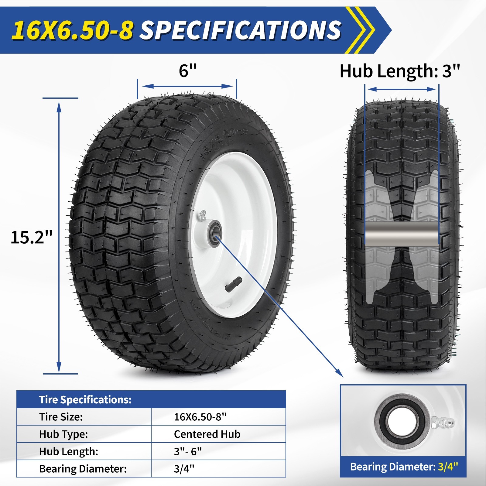 2-Set 16 x 6.50-8 Garden Tractor Riding Lawn Mower Rubber Pneumatic Tire & Wheel gallery