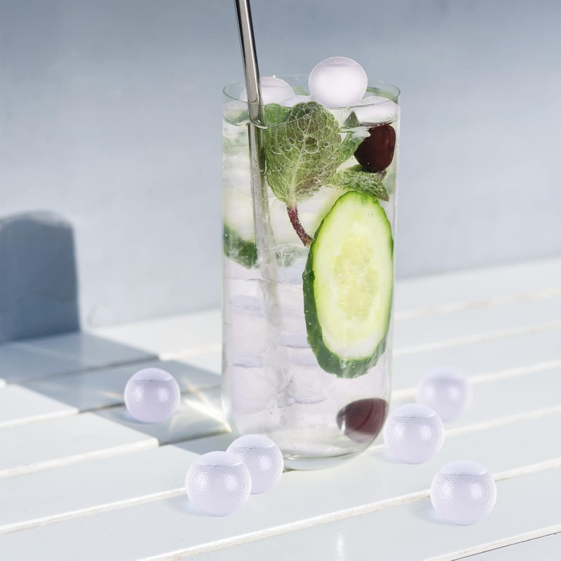 100 Pack Reusable Ice Cube for Drinks, Clear round Shape Plastic Ice Cubes witho gallery