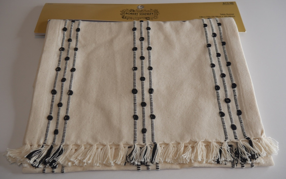 Robert Stanley Table Runner 14” x 72” Beige Black Farmhouse 100% Cotton NWT