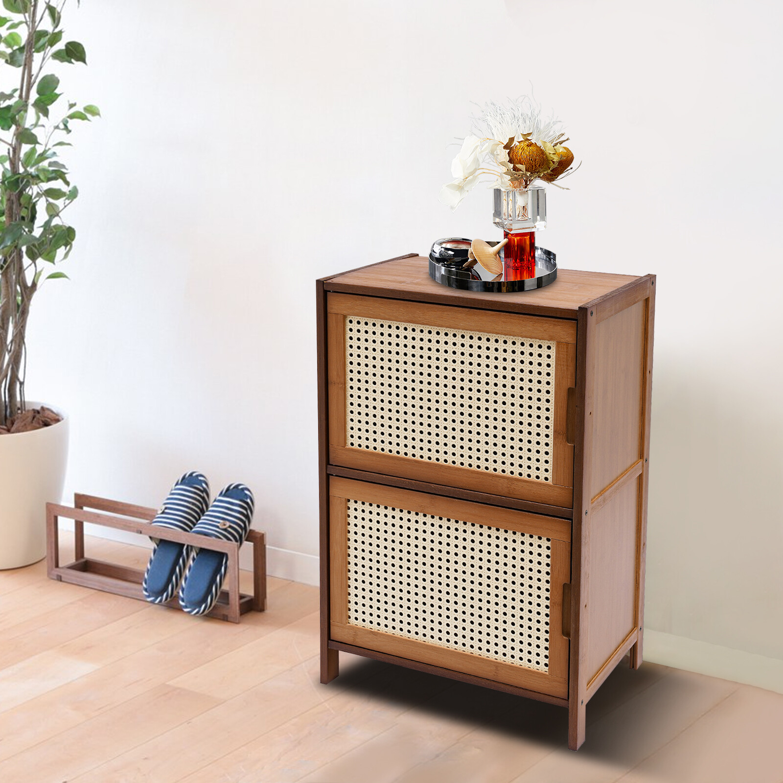 Modern Design Bamboo Bedside Table 2 Tier Nightstand 99.20lbs Floor Standing USA gallery
