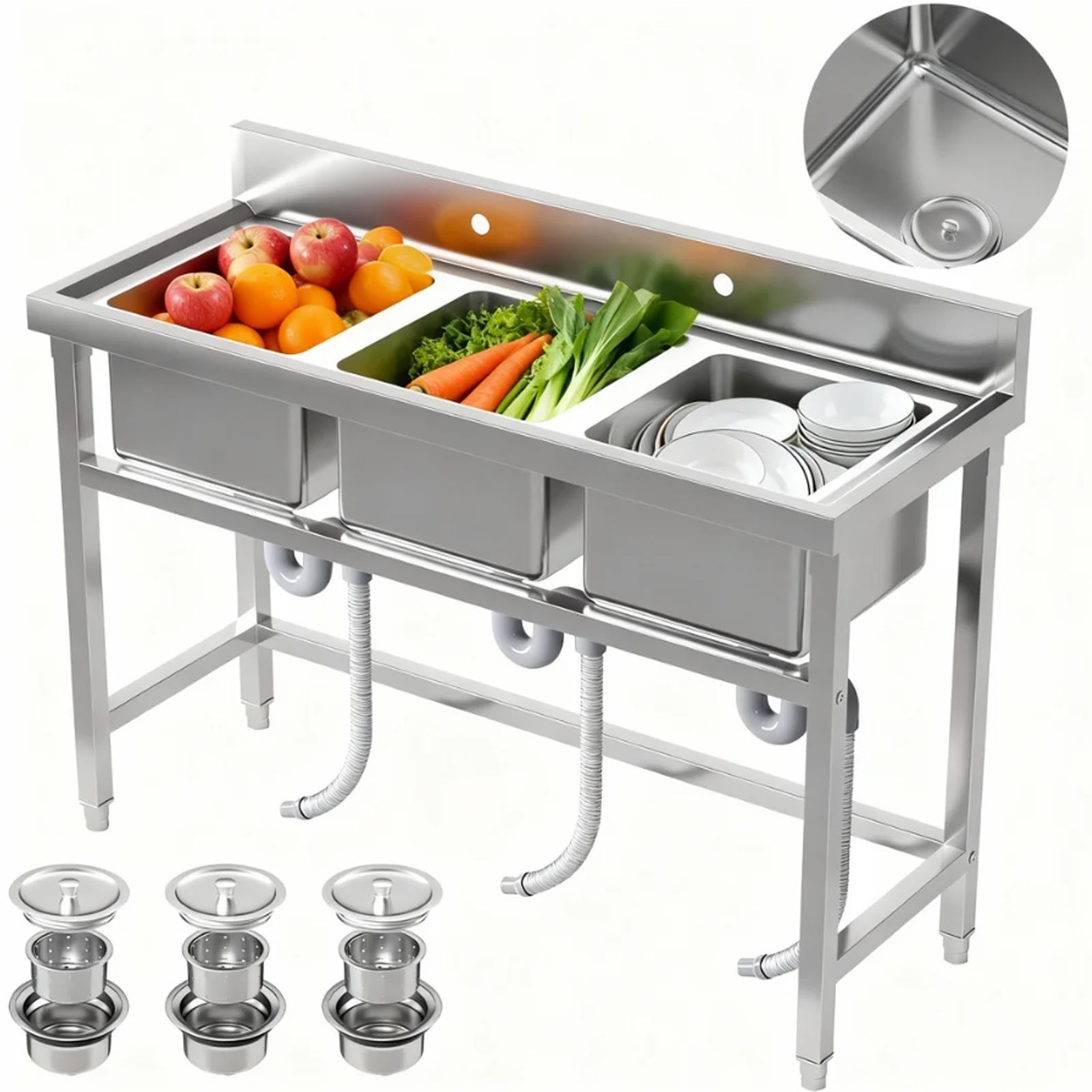 1&3 Compartment Commercial Kitchen Sink Stainless Steel Utility Sink with Drawer gallery