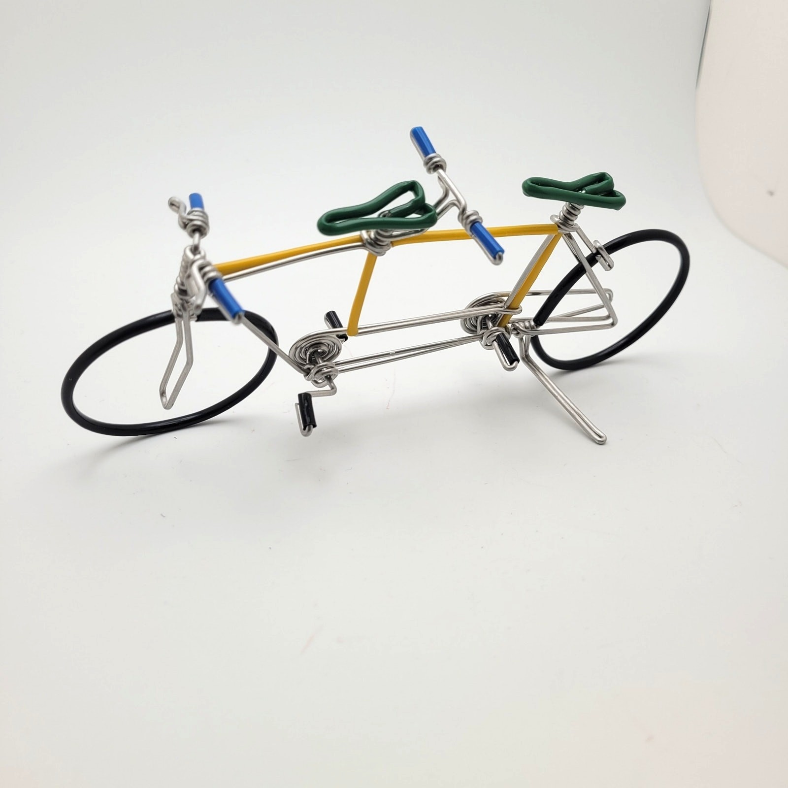 Handmade Mini Tandem Bicycle Figurine Yellow Green Metal Bike Decor Cycling gallery