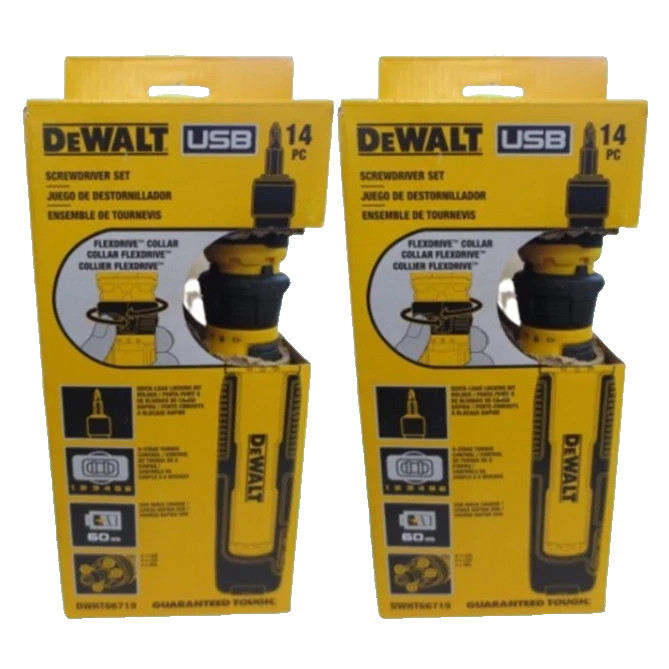 DEWALT USB RECHARGEABLE DWHT66719 FLEXDRIVE CORDLESS SCREWDRIVER 14PC SET 2PACK! gallery