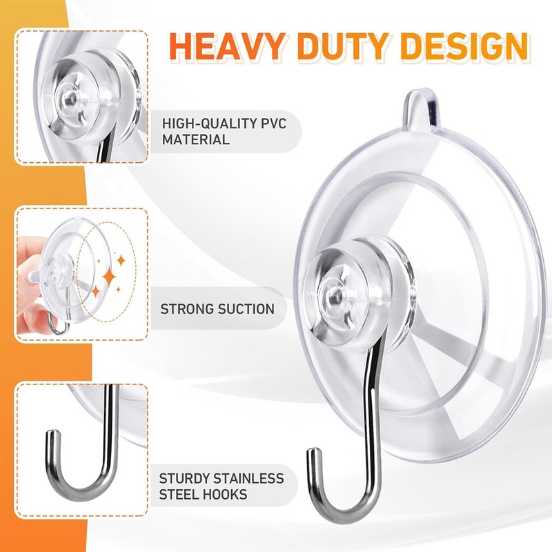 Suction Cup Hooks 12Pack - Max Load 10LB, 1.77Inch Clear Medium Suction Cups,... gallery