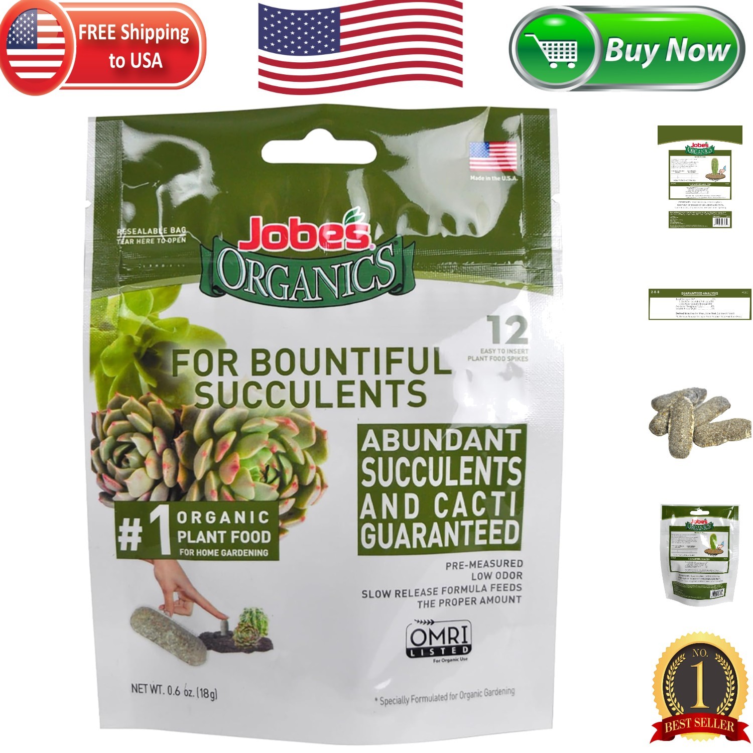 12 Count Organic Fertilizer Spikes for Succulents, Cacti & Aloe - Nutrient-Rich gallery
