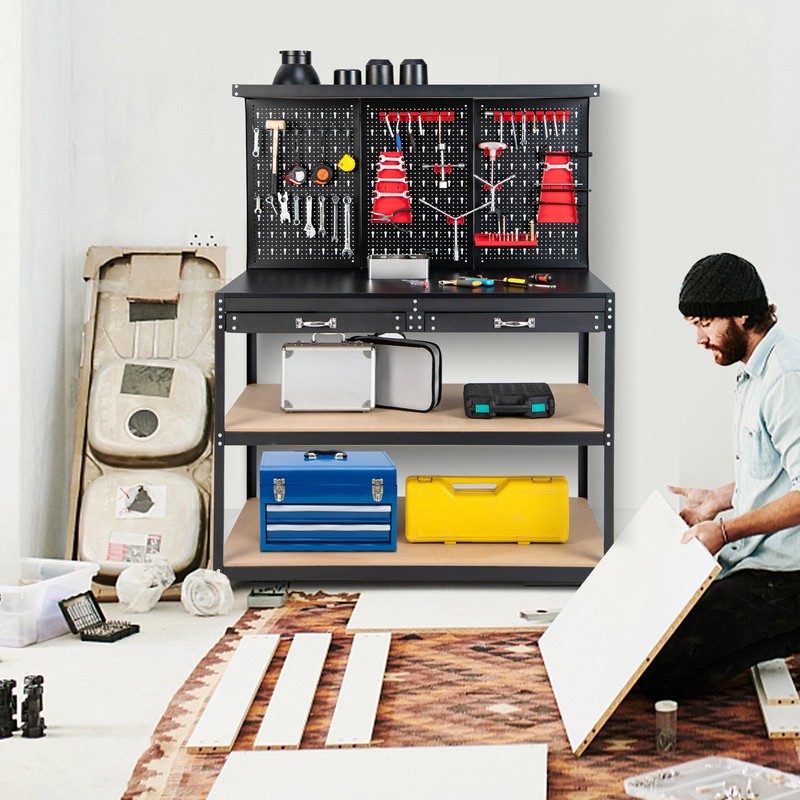 48 Inches Workbench Multipurpose Garage Worktable Tool Organizer with Pegboard gallery