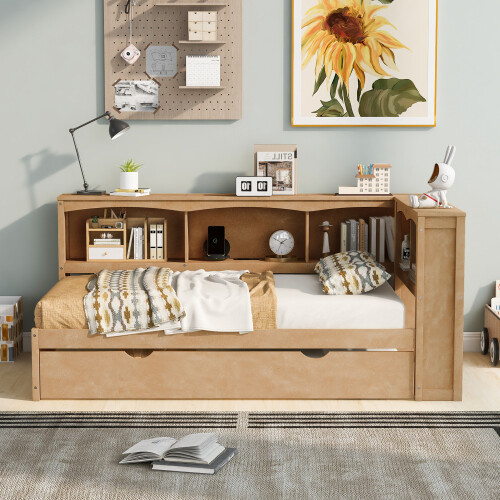 Solid Wood Daybed with Trundle Storage Bookcases Twin Size Sofa Bed Platform Bed gallery