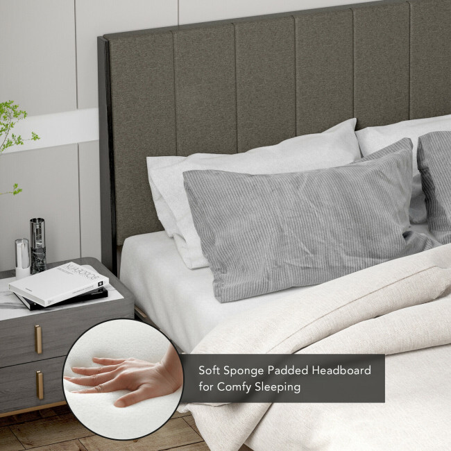 Queen Size Bed Frame Tufted Upholstered Headboard Bedroom W/ Solid Wooden Slat gallery