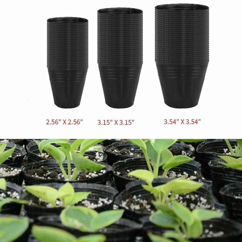 200Pcs Round Nursery Plastic Flower Pots for Plants Seedlings Black 2.6-3.5in gallery