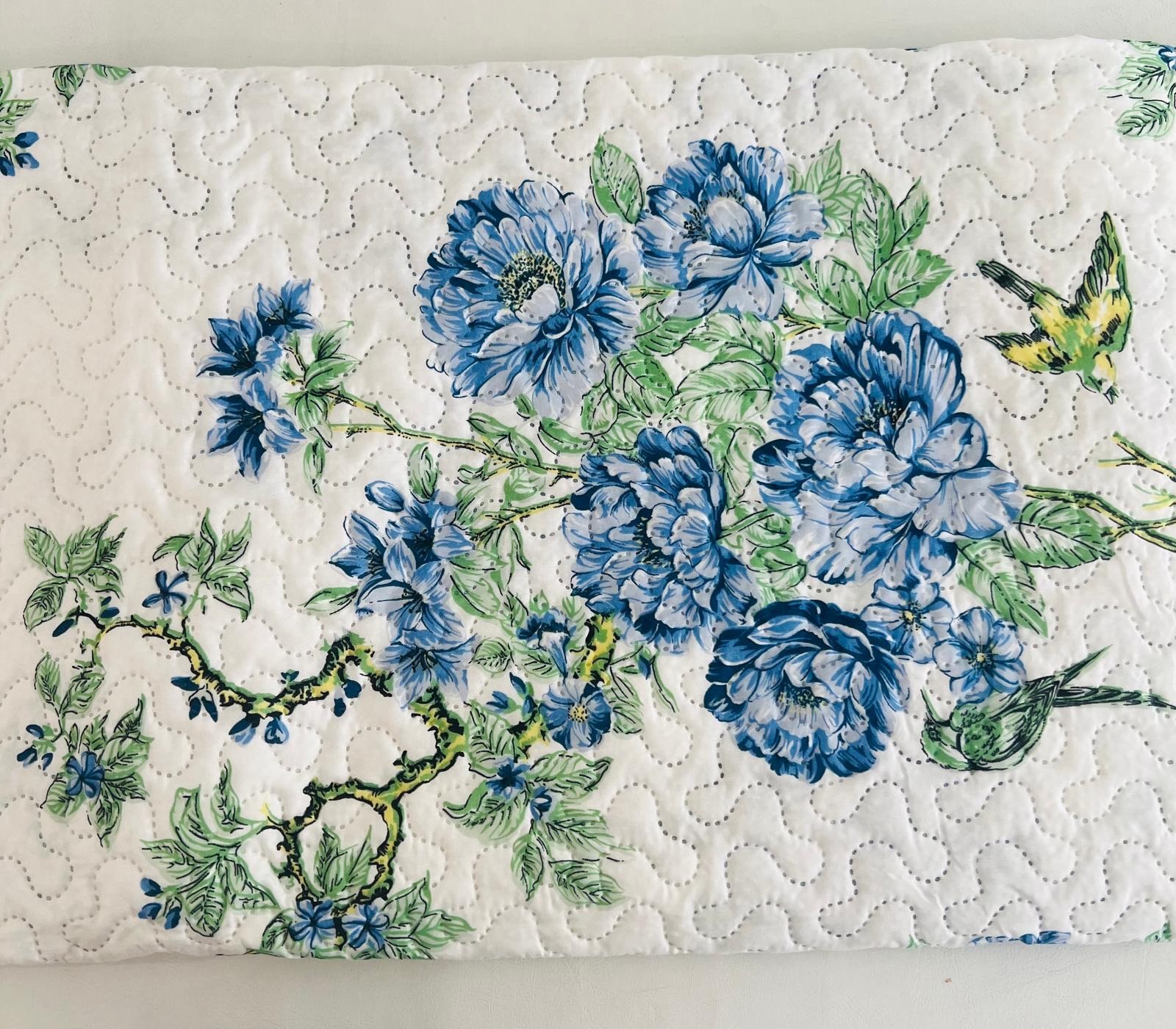3-Piece Queen Size Printed WHITE AND Blue Quilt Set -blue Flower gallery